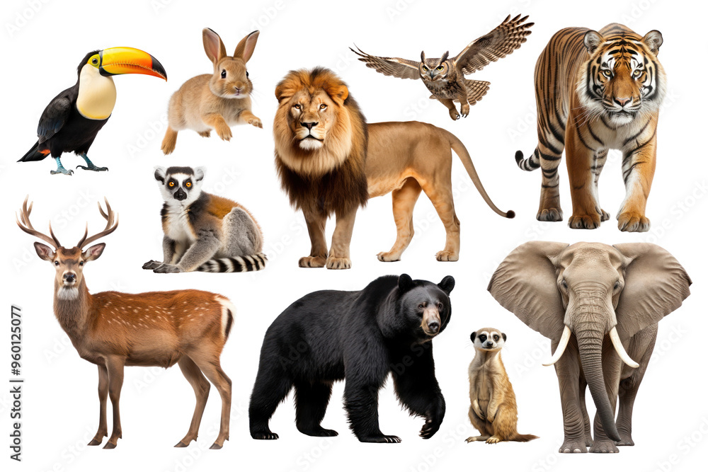 Fototapeta premium PNG wildlife animal element set, transparent background