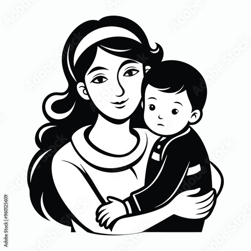 silhouette a child in a mother's arms illustration on white background