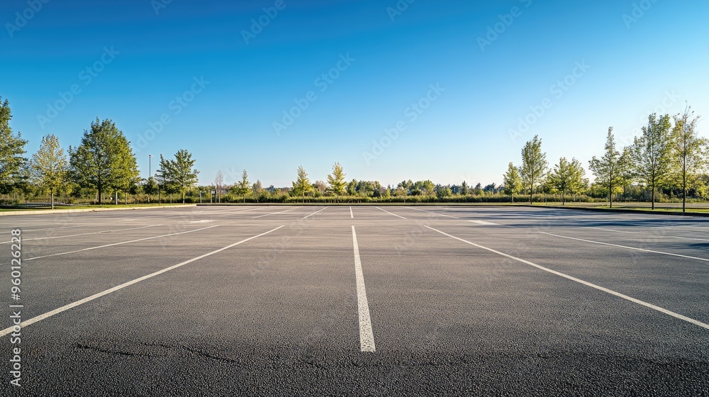 A spacious empty parking lot under a clear blue sky, with crisp lines and ample space, offering a clean and open environment. A spacious empty parking lot under a clear blue sky, with crisp lines and ample space, offering a clean and open environment.