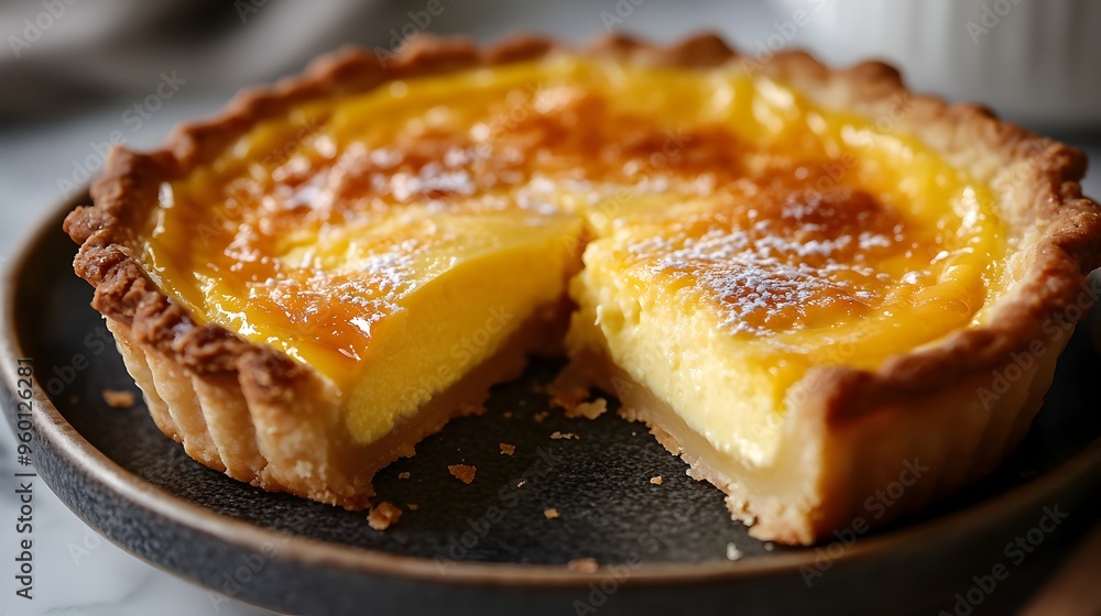 Crispy Egg Tart Crust Breaking Apart with Delectable Filling Crispy Egg Tart Crust Breaking Apart with Delectable Filling