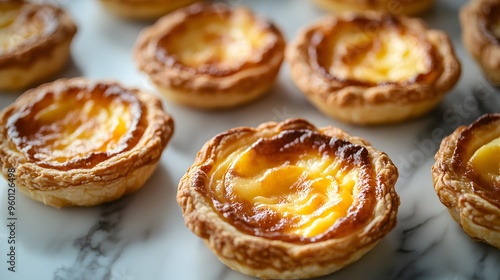 Wallpaper Mural Delectable Egg Tarts Arranged on Marble Countertop Artisanal Bakery Delight Torontodigital.ca