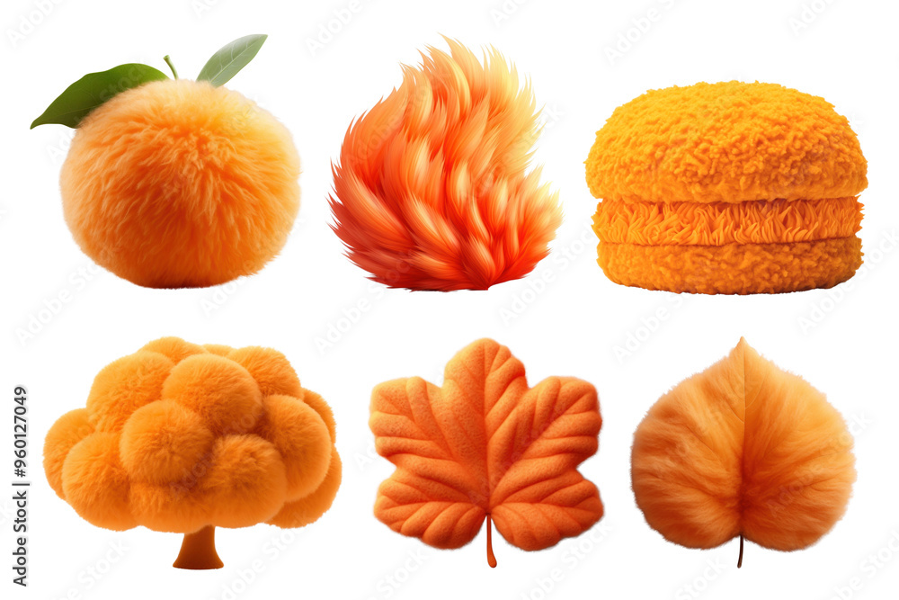 Obraz premium PNG random orange fluffy object set, transparent background