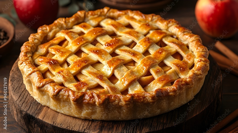Golden Brown Apple Pie with Lattice Crust and Warm Filling Golden Brown Apple Pie with Lattice Crust and Warm Filling