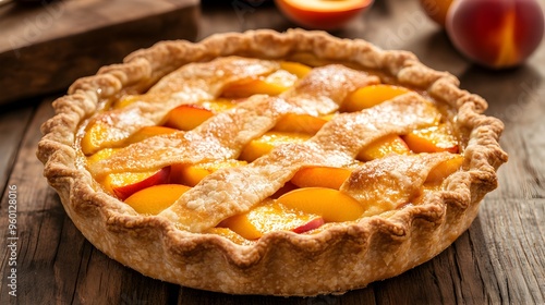 Mouthwatering Peach Pie with Flaky Golden Crust and Fresh Fruit Slices