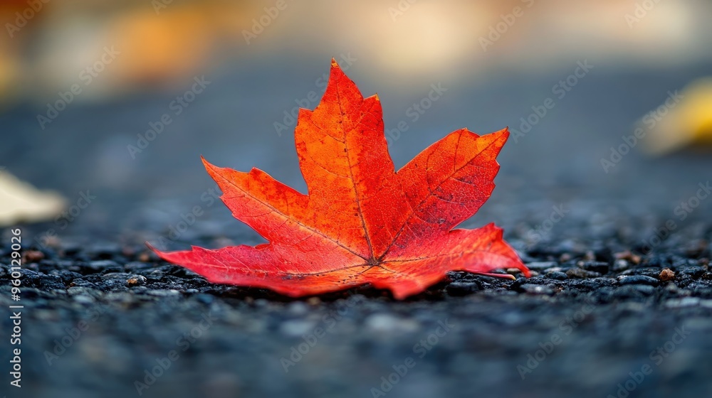A vibrant red autumn leaf lying on the ground, capturing the essence of fall and change. A vibrant red autumn leaf lying on the ground, capturing the essence of fall and change.