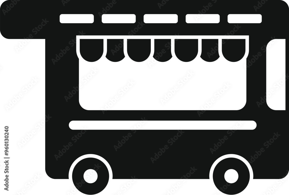 Mobile street food truck selling fast food icon in glyph style vector illustration on white background Mobile street food truck selling fast food icon in glyph style vector illustration on white background