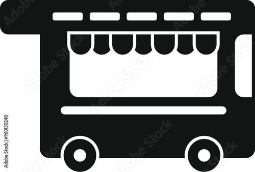 Mobile street food truck selling fast food icon in glyph style vector illustration on white background