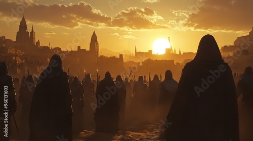 Knights Templar Silhouetted Against Sunset