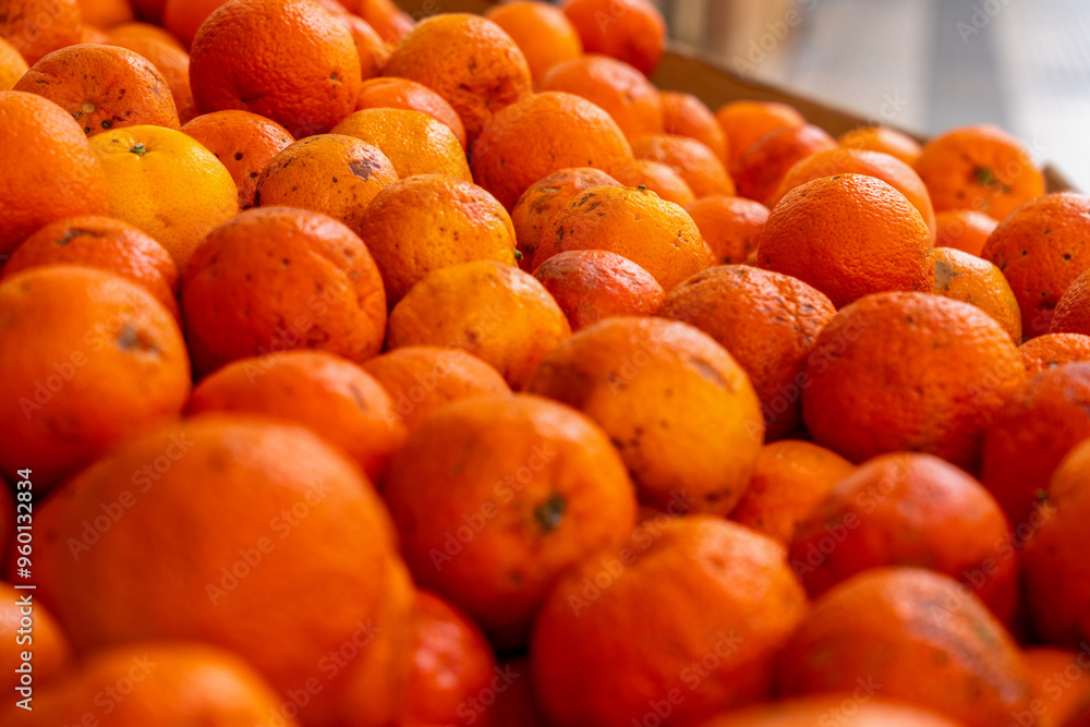 Orangen bei einem Verkaufsstand, Spanien Orangen bei einem Verkaufsstand, Spanien
