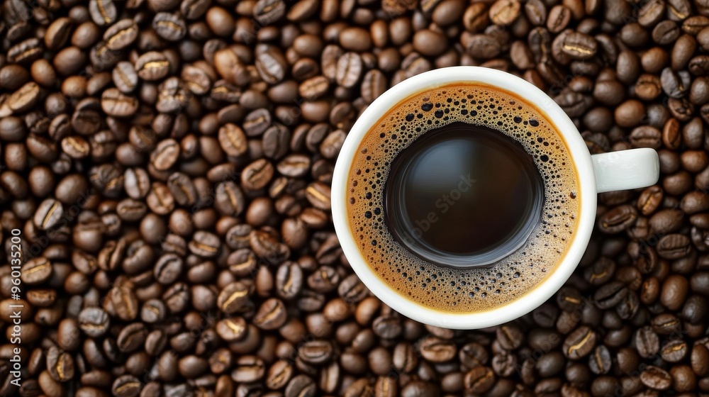 Fototapeta premium Coffee beverage, hot and delicious, top view