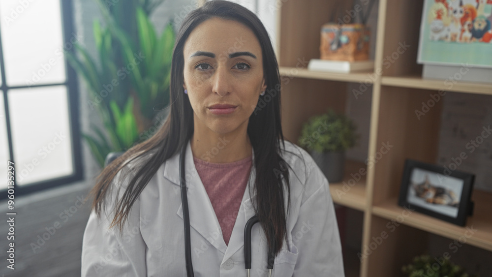 A confident young woman doctor stands in a clinic room, offering a professional and caring presence. A confident young woman doctor stands in a clinic room, offering a professional and caring presence.