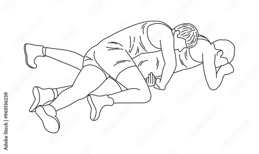 Fototapeta premium Wrestlers fight, image of athletes in wrestling