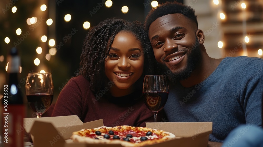 African American couple celebrates Valentine's Day at home. African American couple celebrates Valentine's Day at home.