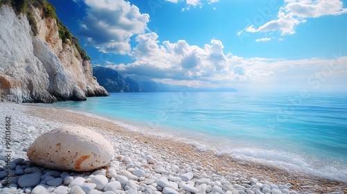 Picturesque stony beach in Lefkada, Greece photo