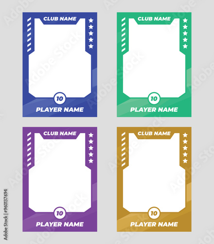 sports trading card, player photo frame template, game trading card for football, hockey and basketball, blank rectangle for photo frame, template eps 10.	