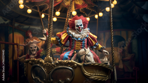 scarecrow halloween scene clown scary carousel  mad carnival mask