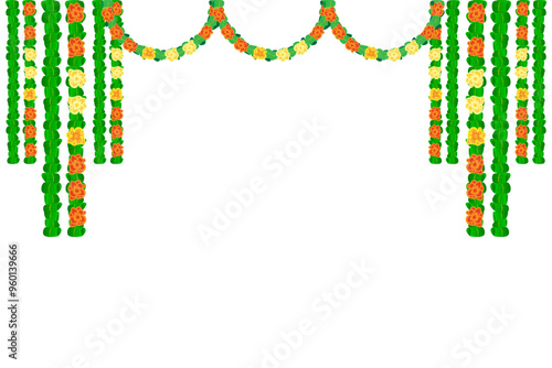 Vector illustration of marigold flower toran on transparent background