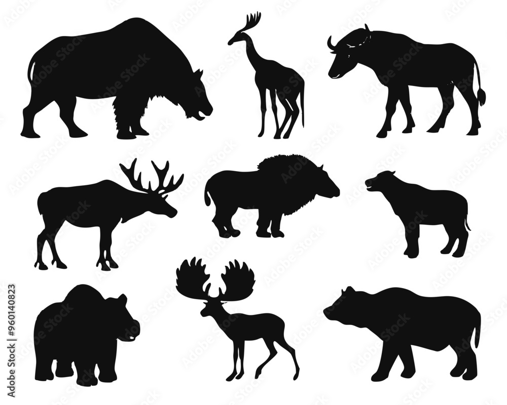 Big mammals of the northern lands vector silhouettes collection
Big mammals of the northern lands vector silhouettes collection