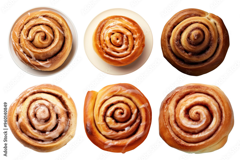 PNG cinnamon roll top view set, transparent background PNG cinnamon roll top view set, transparent background