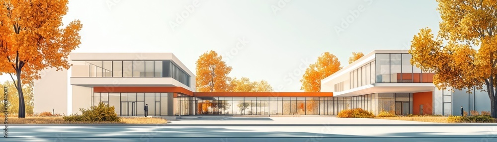 A series of Bauhaus-inspired buildings with flat roofs, functional layouts, and minimal ornamentation, highlighting the modernist principles of form and function A series of Bauhaus-inspired buildings with flat roofs, functional layouts, and minimal ornamentation, highlighting the modernist principles of form and function