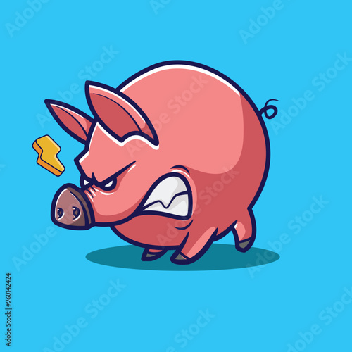 vector illustration of a cute angry pig