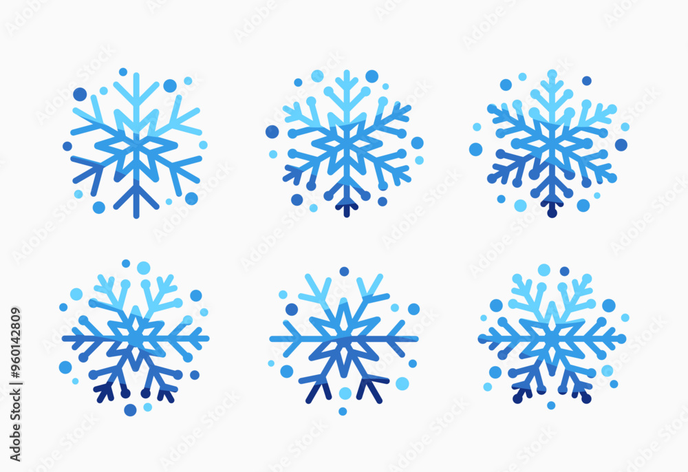 Snowflakes blue lines and circles. Cute snow flake collection isolated on white background. Nice snowflakes collection for Christmas cards or banners Snowflakes blue lines and circles. Cute snow flake collection isolated on white background. Nice snowflakes collection for Christmas cards or banners