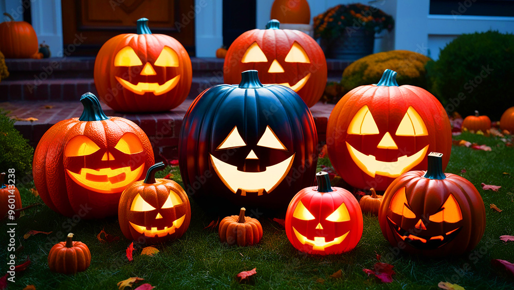 Collection of lantern Halloween pumpkins Collection of lantern Halloween pumpkins