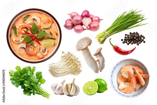 Thai soup ingredient png element set, transparent background photo