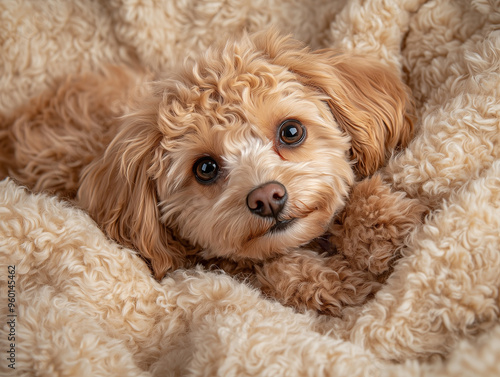 A playful puppy with fluffy...