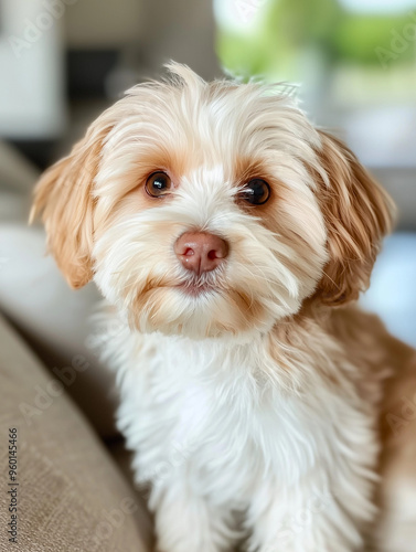 A playful puppy with fluffy...
