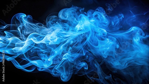 Vivid blue smoke swirling gracefully against a dark background, blue, smoke, fog, flow, abstract, colorful, ethereal, dynamic