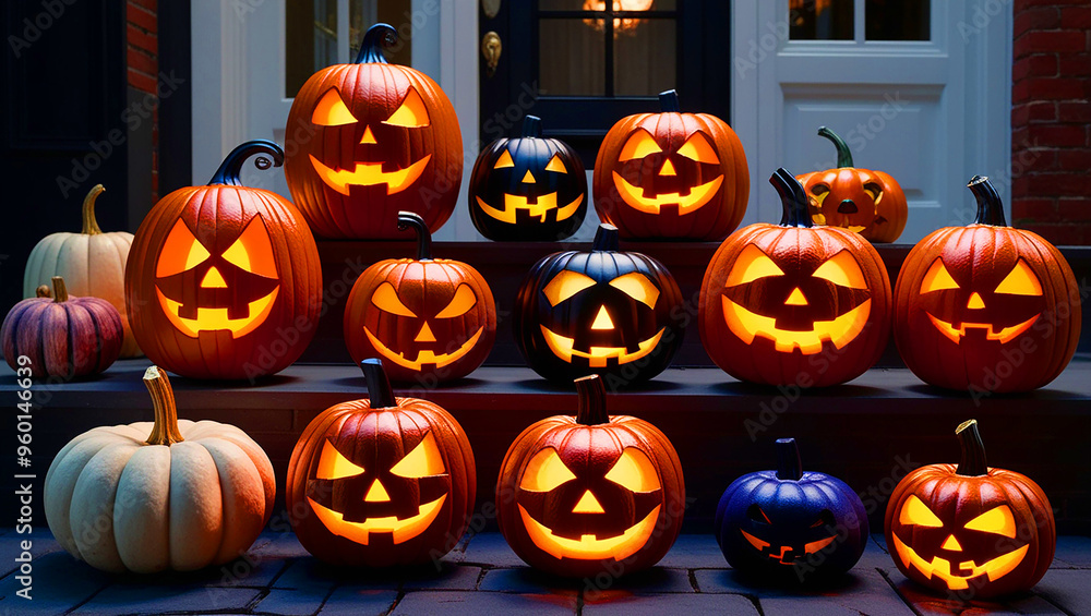 Fototapeta premium Collection of lantern Halloween pumpkins