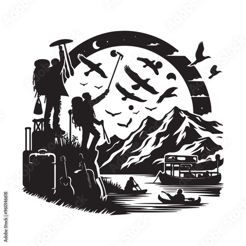 Adventures vector silhouette illustration