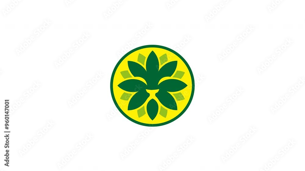 Animated Yellow circle green leaf design white background.
Animated Yellow circle green leaf design white background.