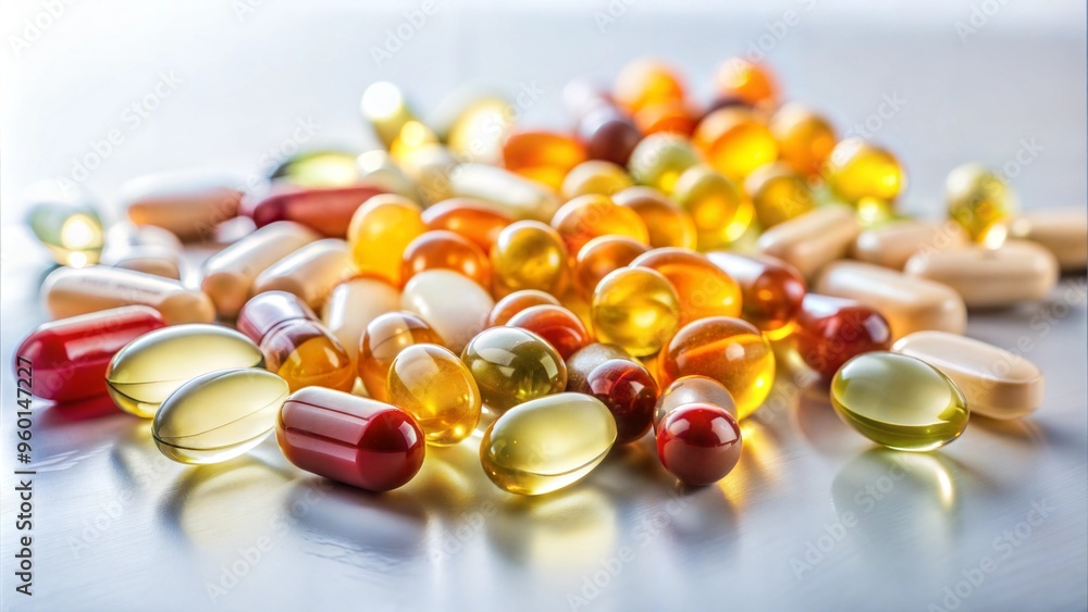 Assorted Vitamin Capsules and Supplements on a Clean Surface for Immune Boosting Assorted Vitamin Capsules and Supplements on a Clean Surface for Immune Boosting
