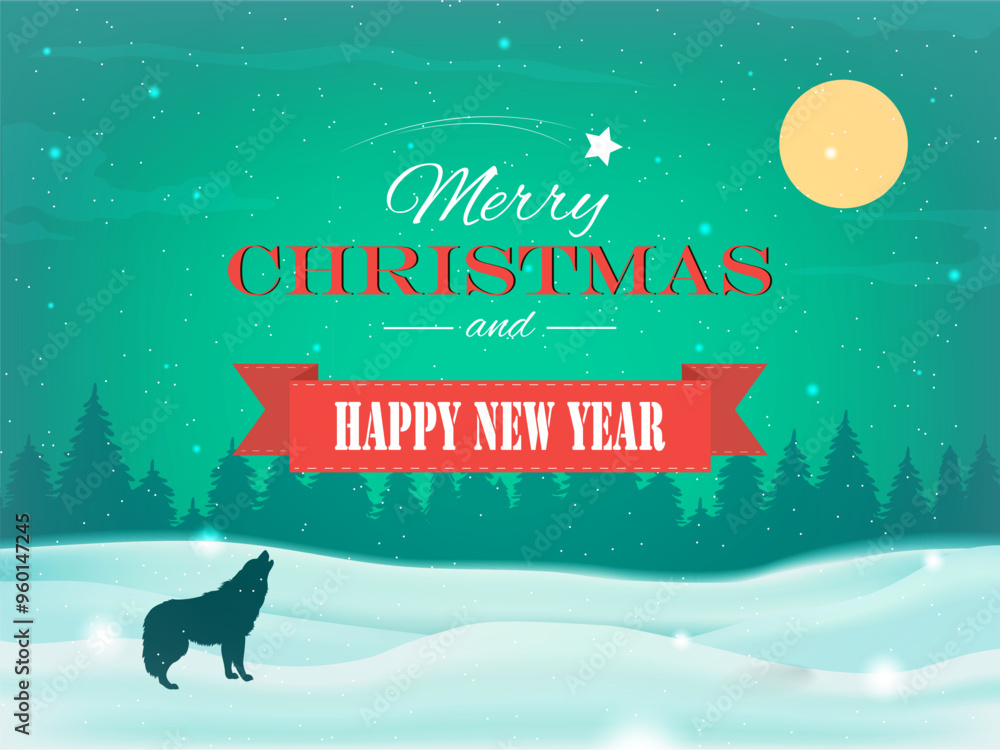 Christmas background. Merry Christmas and Happy New Year greeting card. Winter landscape with snow trees and reindeer. Vector illustration Christmas background. Merry Christmas and Happy New Year greeting card. Winter landscape with snow trees and reindeer. Vector illustration