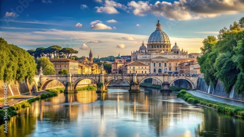 Scenic view of Tiber River and St Peter Basilica in Vatican City