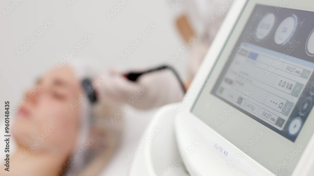 A woman enjoys advanced skincare in a modern beauty clinic, highlighting high-end cosmetic care. Perfect for showcasing luxury spa services and sophisticated beauty treatments in your advertising. A woman enjoys advanced skincare in a modern beauty clinic, highlighting high-end cosmetic care. Perfect for showcasing luxury spa services and sophisticated beauty treatments in your advertising.