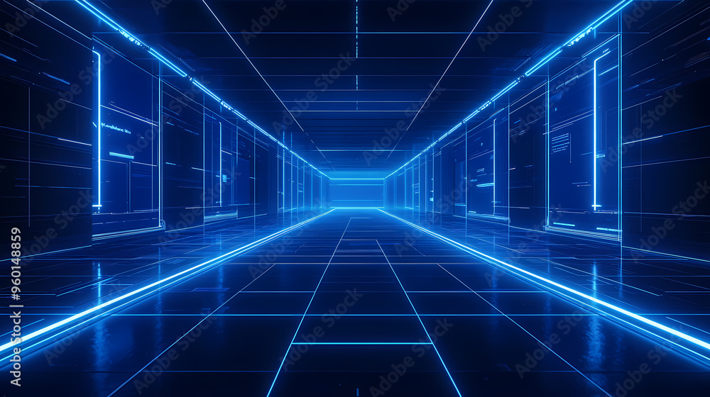 Futuristic blue grid combined with light beams Futuristic blue grid combined with light beams