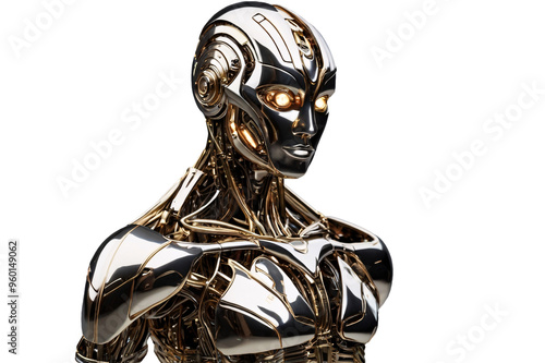 Shining black Robot isolated on transparent background. PNG