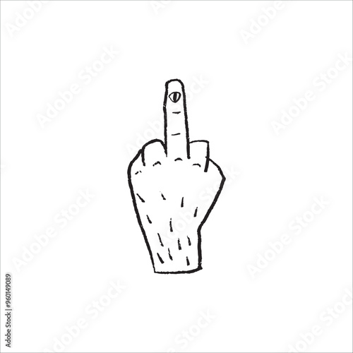 Hand drawn middle finger gesture icon. Vector image with scratched texture.