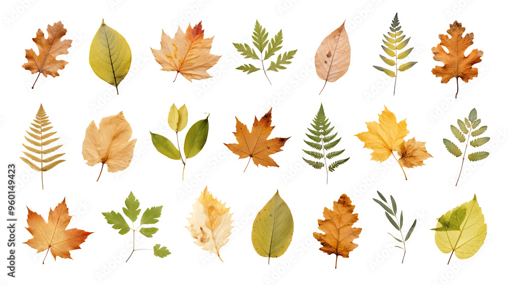 Fall pressed leaves png cut out set Fall pressed leaves png cut out set