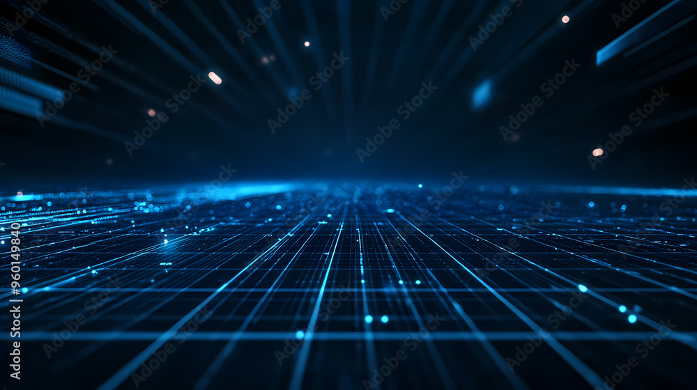 Futuristic blue grid combined with light beams Futuristic blue grid combined with light beams