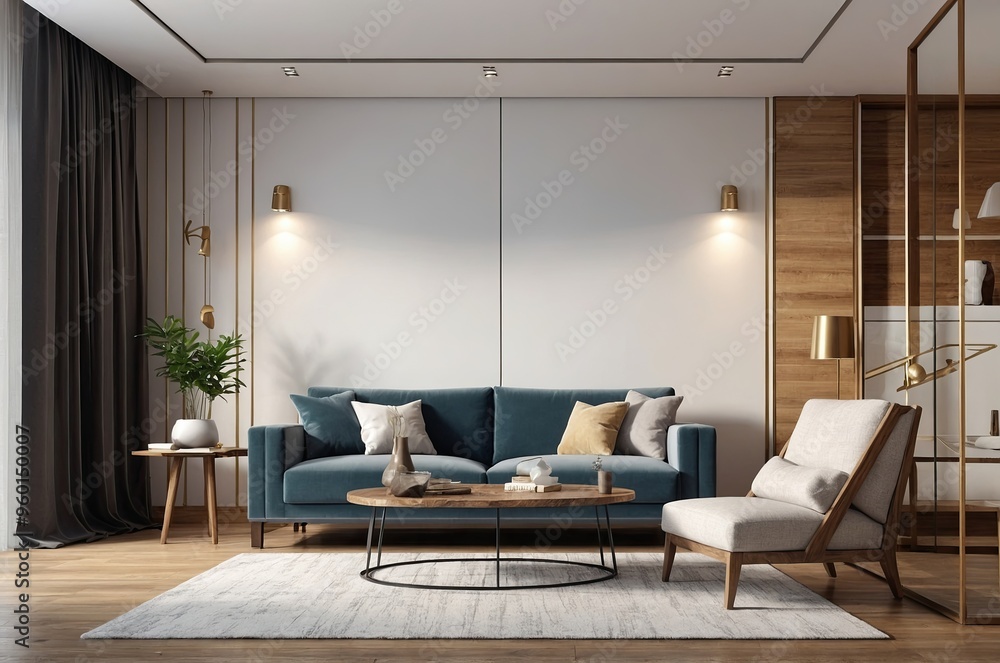 A modern living room with a gray sectional sofa, white throw pillows, and potted plants on a wooden shelf against a white wall with recessed lighting A modern living room with a gray sectional sofa, white throw pillows, and potted plants on a wooden shelf against a white wall with recessed lighting