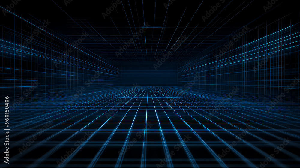 Futuristic blue grid combined with light beams Futuristic blue grid combined with light beams