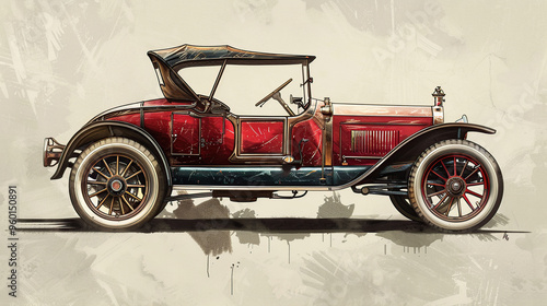old carriage cart, generative, ai, steampunk, retro, vintage, background, products, machine, mechanical, red, car, old, truck, auto, vehicle, automobile, antique, classic, transportation, wheel, trans