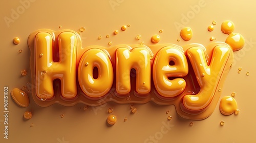 3D honey text with liquid effect in vibrant golden tones photo