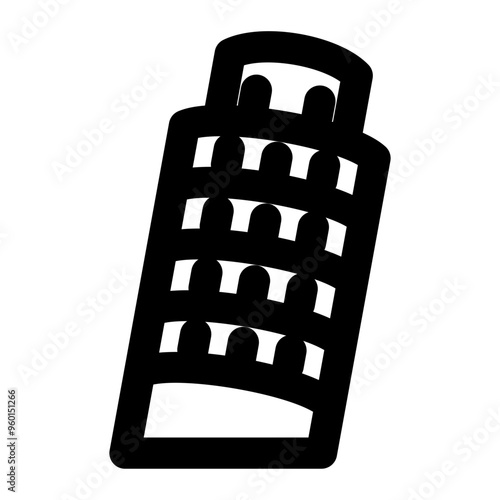 pisa tower, rome, italy, landmark, building outline icon