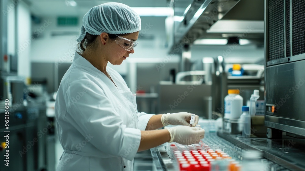 A laboratory technician works with samples in a clean, organized lab environment. A laboratory technician works with samples in a clean, organized lab environment.