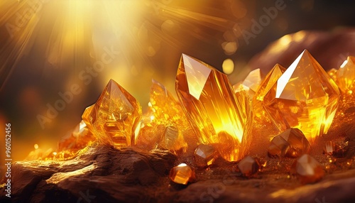 Golden Citrine Crystals in Sunlight - art of lithotherapy photo